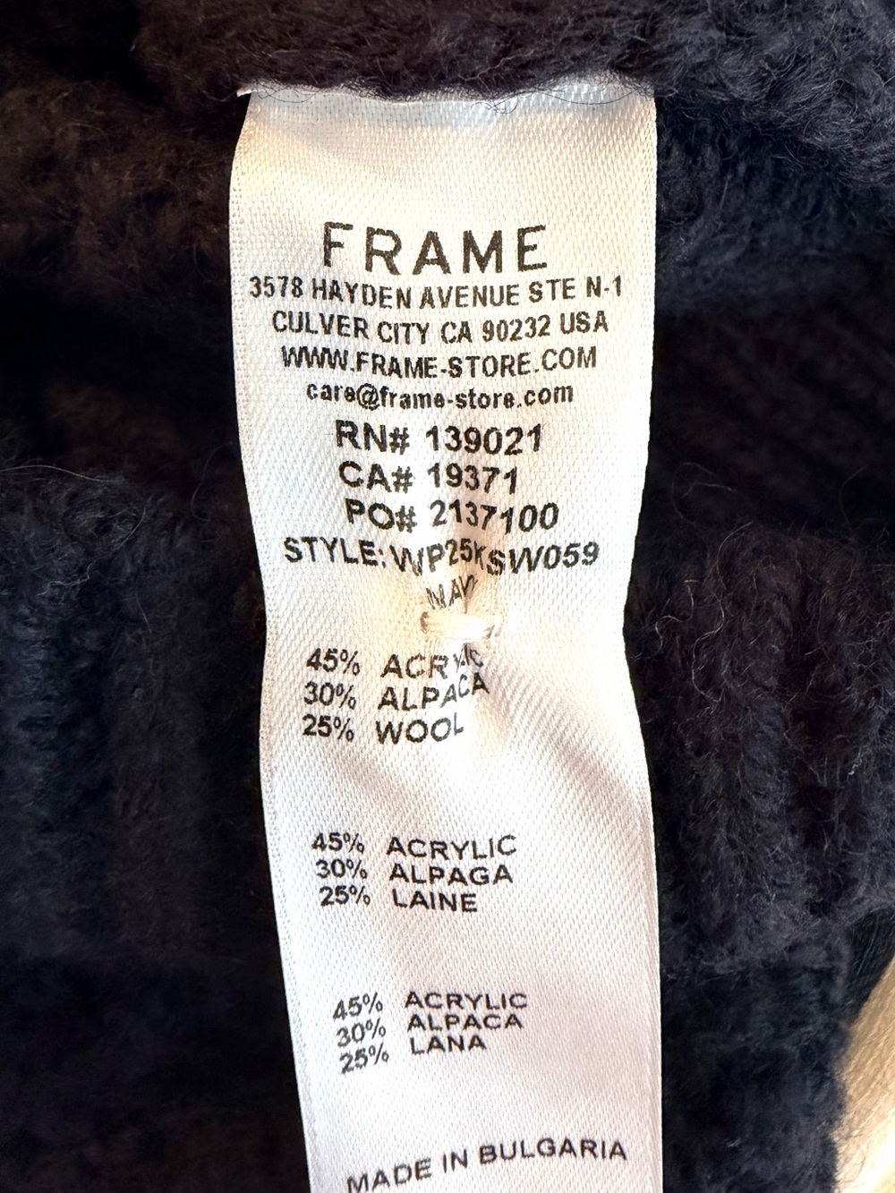 Frame Navy Alpaca Wool Cable-Knit Sweater Gold Button Detail Small NWT $398 MSRP - Picture 9 of 14